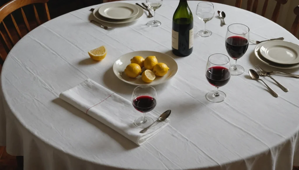 taches de vin sur nappe blanche