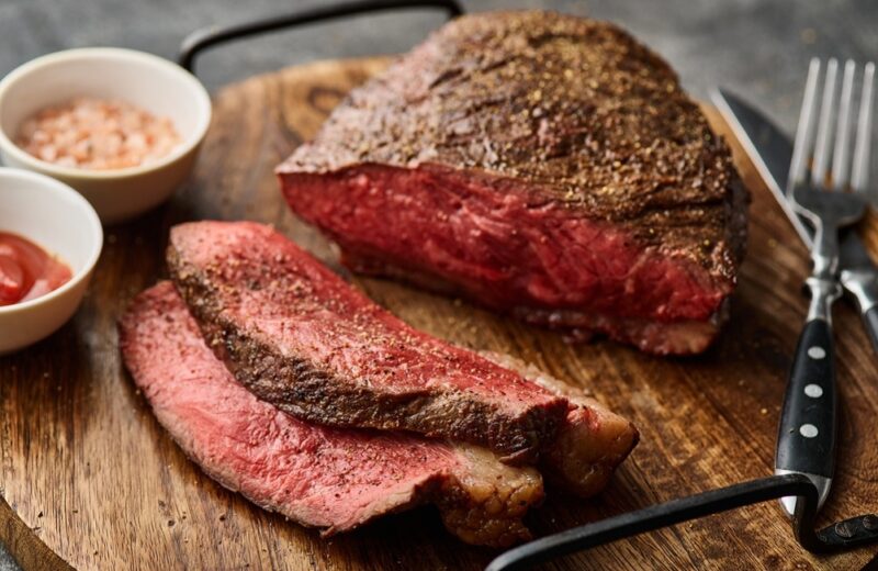 Grilled,Ramp,Cap,Steak,On,A,Cutting,Board.,Barbecue,Grilled