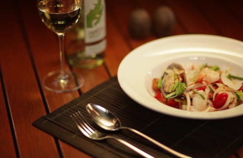 stock-footage-thai-spicy-salad-seafood-with-wine